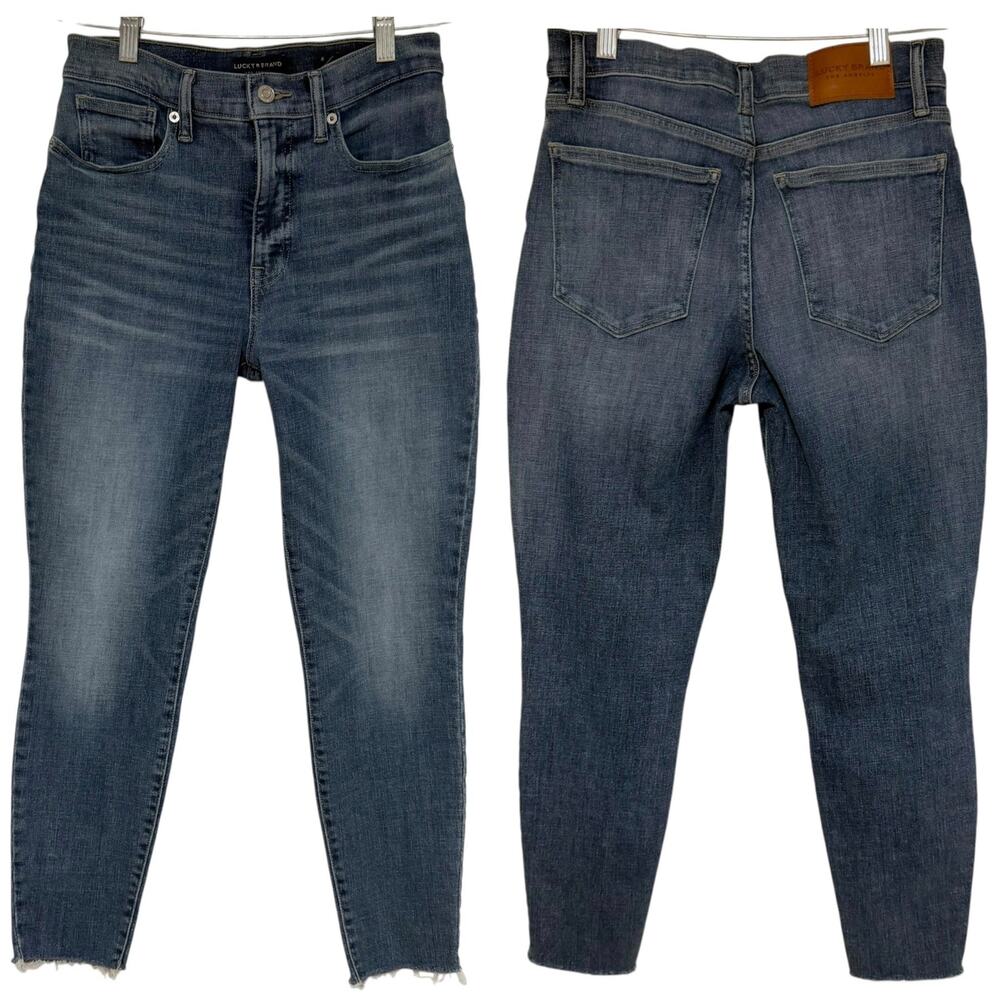 LUCKY BRAND High Rise Skinny Bridgette Jeans Medium Blue Wash Size 8 Raw Hem
